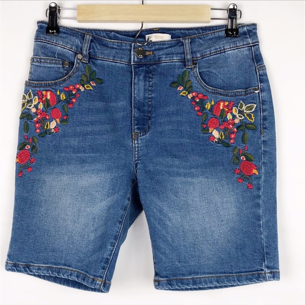ERIC floral embroidered jean shorts 8 M